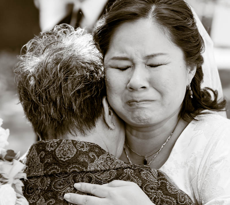 Bride Hugs Mom, b/w