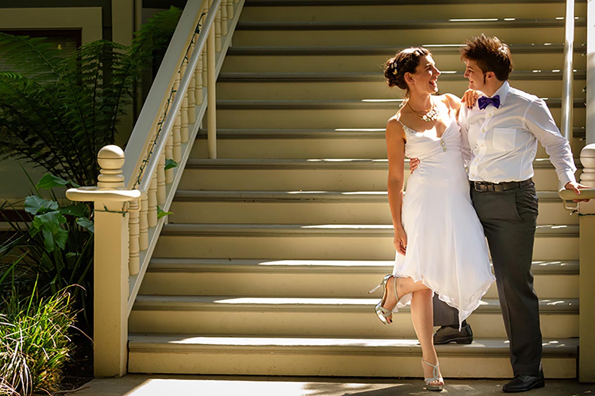 Bride and Groom, Preservation Park, exterior steps