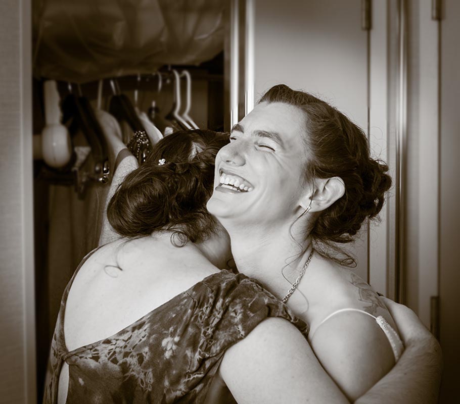 Bridal Prep Candid: Bride and Her Sister